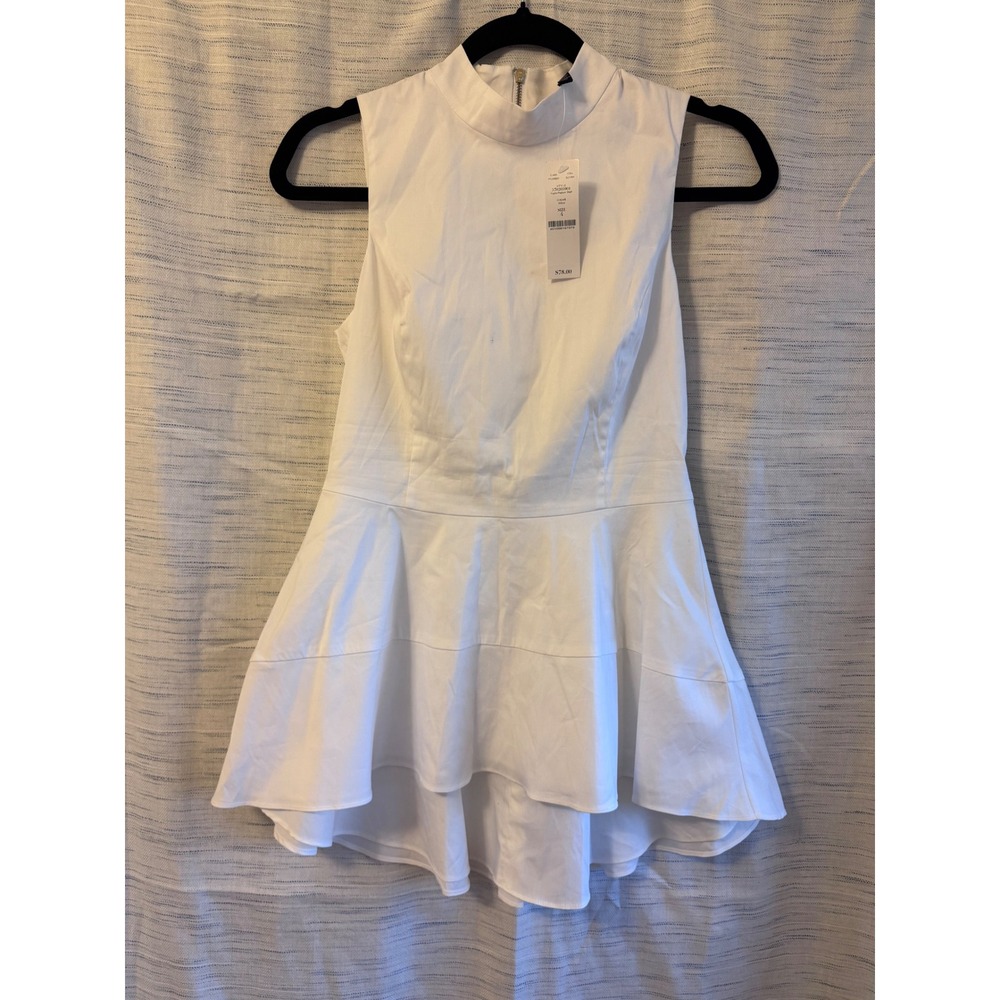White Poplin Peplum Shell Mock Neck Sleeveless Top 570205901 Size 4